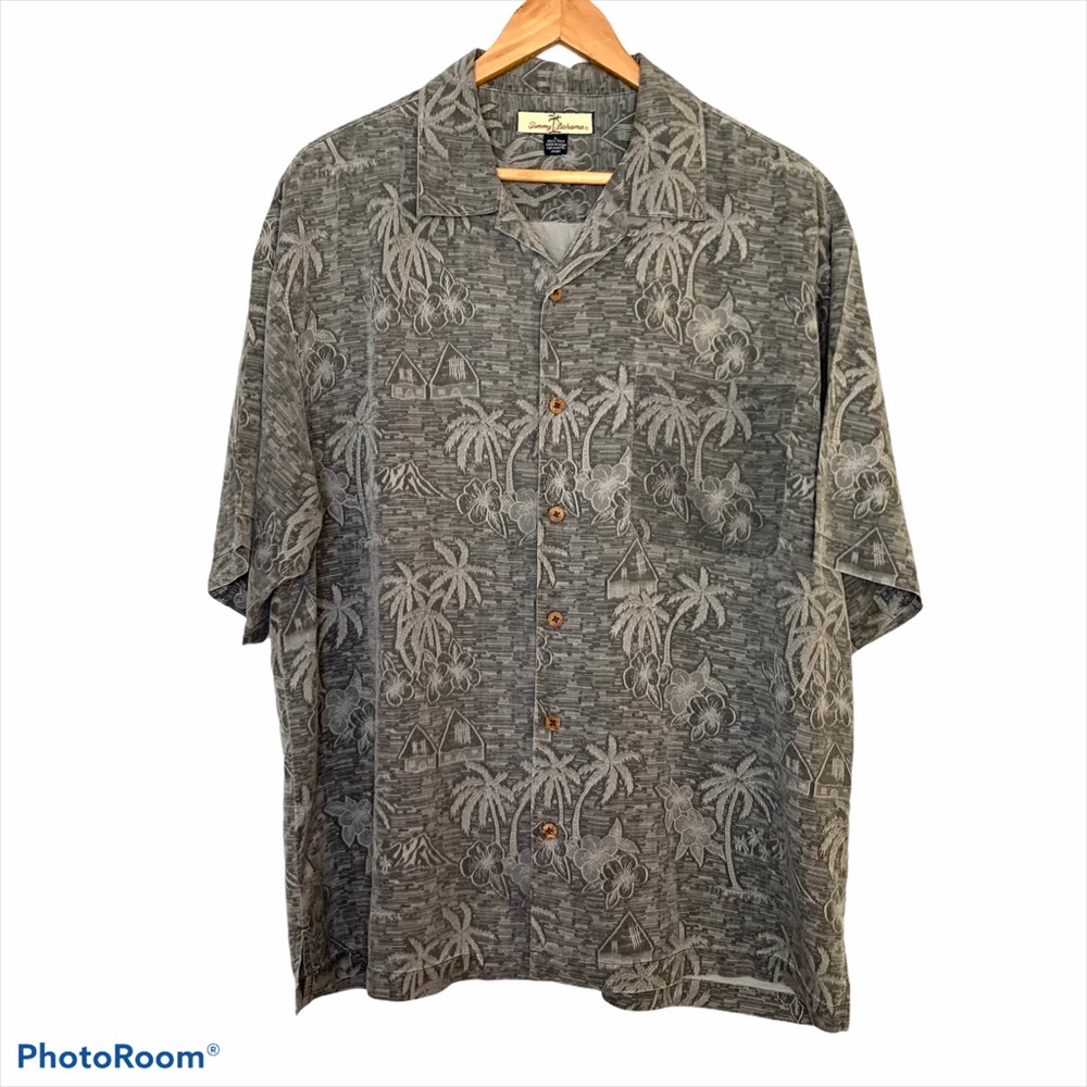 Tommy Bahama Grey Silk Hawaiian Shirt Village L